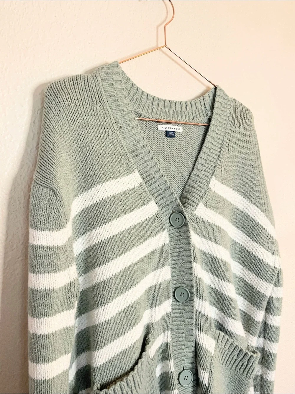 American Eagle Oversized Sage Stripe Cardigan Small
